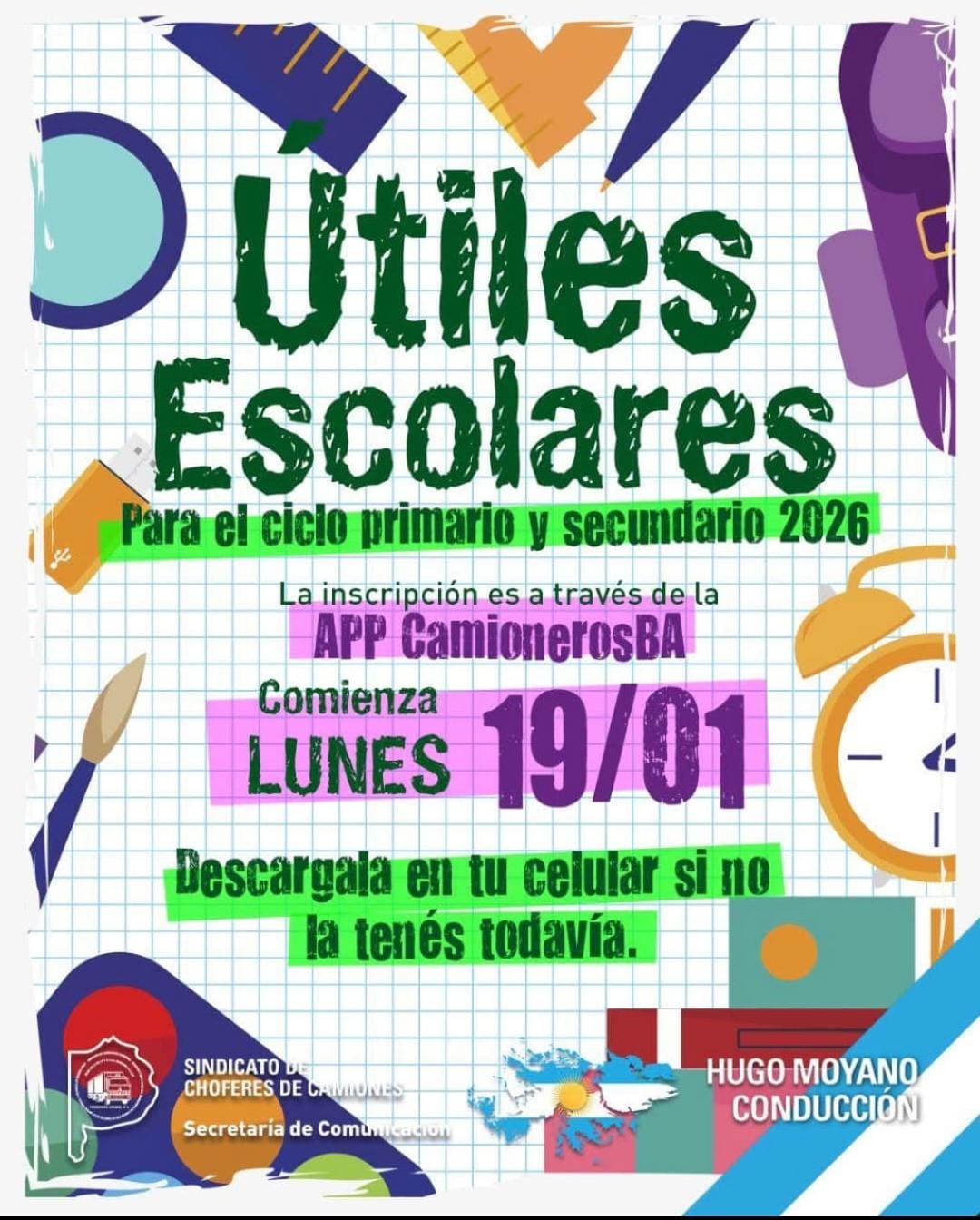 Abren las inscripciones para Útiles Escolares 2026 del Sindicato de Camioneros