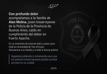 La Municipalidad de Tres Arroyos decreta duelo por el fallecimiento del oficial Alan Molina