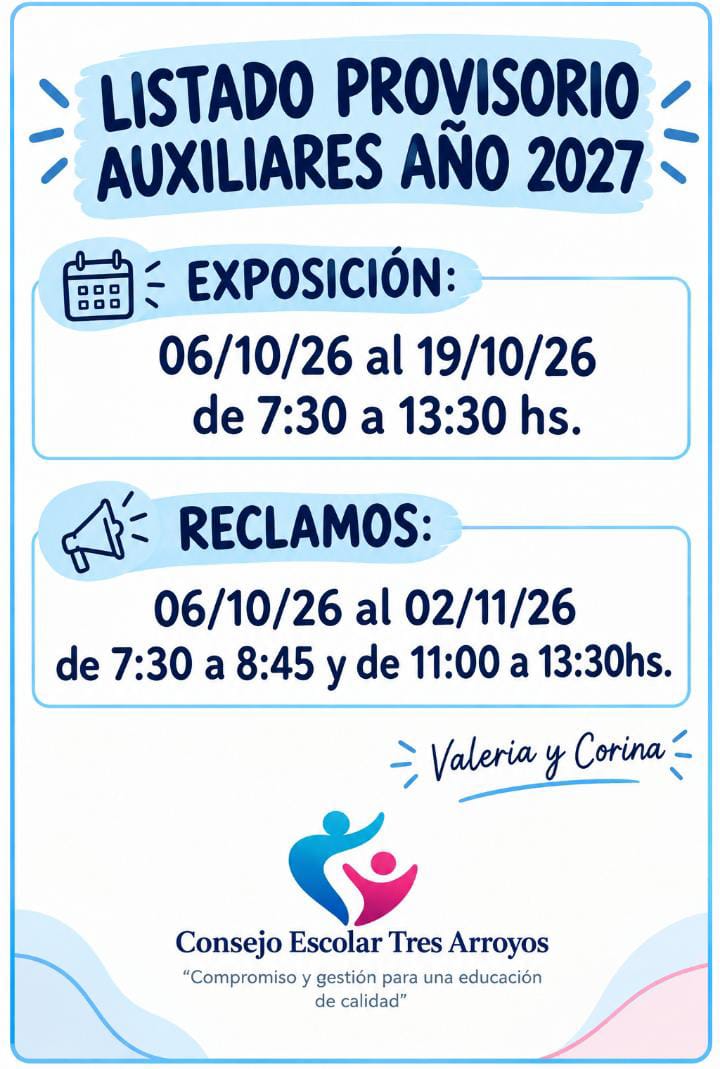 Listado provisorio de auxiliares 2027